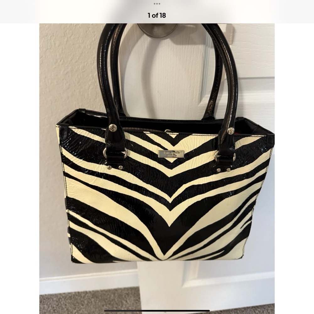 Women’s Kate Spade Patent Leather Zebra Print Tote Bag With Dust Bag